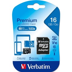 Verbatim Micro SDHC 16gb Class 10 Memory Card