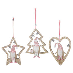 Xmas 12.5x16cm Hanging Pink Gnome Decoration Assorted