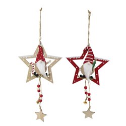 Xmas 15cm Assorted Hanging Star Gnome Decoration