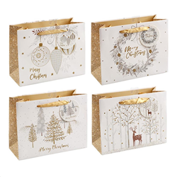 Xmas 230x180x100mm Medium Foil & Glitter Horizontal Gift Bag Assorted