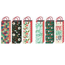 Xmas 130x360x85mm Bottle Gift Bag Assorted