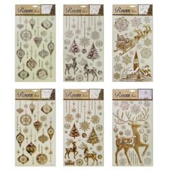 Xmas 24x41cm Assorted Metallic Puffy Wall Stickers