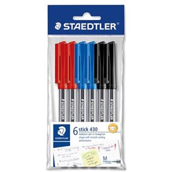 Staedtler Stick 430 Ballpoint Pen 1.0mm Polybag 6 Assorted