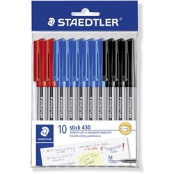 Staedtler Stick 430 Ballpoint Pen 1.0mm Polybag 10 Assorted