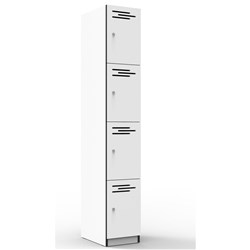 Infinity Melamine Locker 4 Door 1850Hx305Wx455mmD White with Black Edging