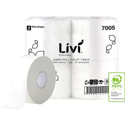 Livi Basics Toilet Paper Rolls 1 Ply Jumbo Roll 500m