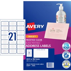 Avery Inkjet Frosted Clear Label 21UP 63.5x38.1mm