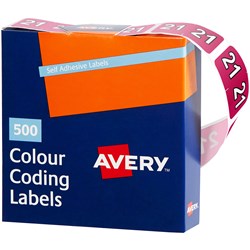 Avery Side Tab 21 Year Code Label 25x38mm Magenta Box of 500