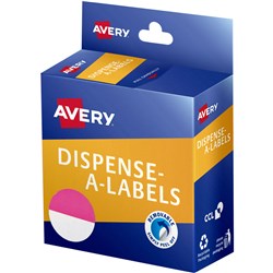 Avery Dispenser Label 24mm 1/2 Pink Dot