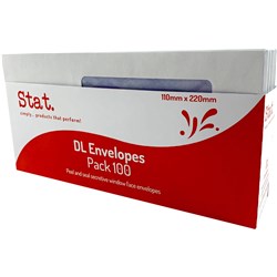 Stat. Peel And Seal Envelope DL Window Face Secretive White Pack of 100