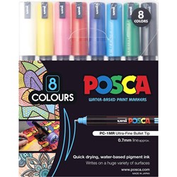 Posca PC-1MR Paint Marker Ultra Fine Pin 0.7mm Assorted Colours Wallet of 8