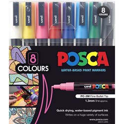 Uni Posca PC-3M Paint Marker  Fine Bullet 1.3mm Assorted Wallet of 8