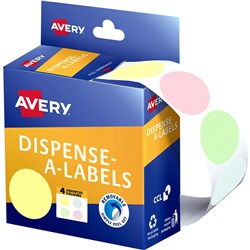 Avery Removable Dispenser Labels 24mm Round Assorted Pastel Box