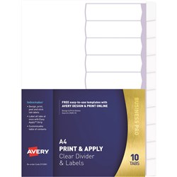 Avery L7455-10 A4 10 Tab Print & Apply Label Clear Dividers