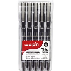 Pen Finline Uniball Unipin Assorted Sizes Black Pk5