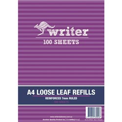 Writer Binder Refills A4 7mm Ruled Reinforced Pack of 100