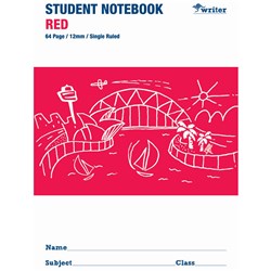 175x250mm 64 Page 12mm Ruled Red Student Notebook