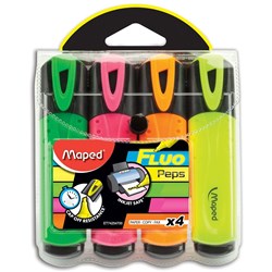 Maped Peps Wallet 4 Assorted Fluro Highlighters