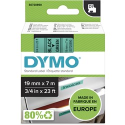 Dymo D1 19mmx7m Black On Green Label Tape