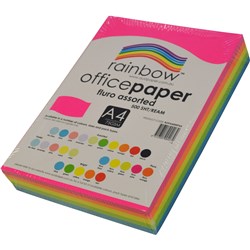 Rainbow A4 80gsm Assorted Fluro Colours Copy Paper