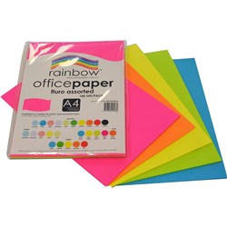 Rainbow A4 80gsm Assorted Fluro Colours Copy Paper