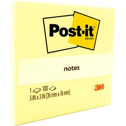 Post It Yellow 654 75x75mm Adhesive Notes