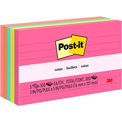 Post-It Assorted Neon 635-5AN 76x123mm Lined Adhesive Notes