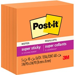 Post-It Neon Orange 654-5SSNO 75x75mm Super Sticky Adhesive Notes