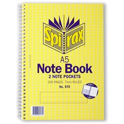 Spirax 570 A5 200pg Notebook With 2 Note Pockets