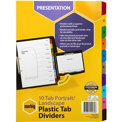 Dividers A4 Plastic Tabbed Board 10 Tab Multi-Coloured Portrait/Landscape