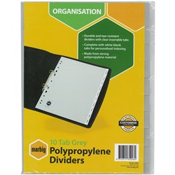 Dividers A4 Insertable Polypropylene 10 Tab A4 Grey