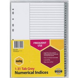 Indices A4 Polypropylene 1-31 Grey