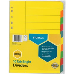 Marbig A4 10 Tab Bright Multi-Coloured Dividers