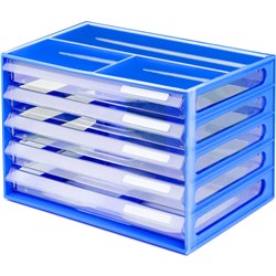 Italplast A4 Document Cabinet 5 Drawer Blueberry/Clear