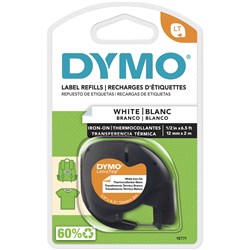 Dymo LetraTag 12mmx4m Black on White Fabric Iron-On Label Tape