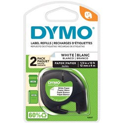 Dymo LetraTag 12mmx4m Black on Pearl White Paper Label Tape