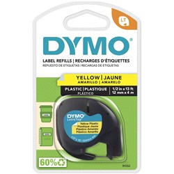 Dymo LetraTag 12mmx4m Black on Hyper Yellow Plastic Label Tape