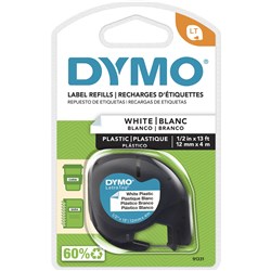 Dymo LetraTag 12mmx4m Black on Pearl White Plastic Label Tape