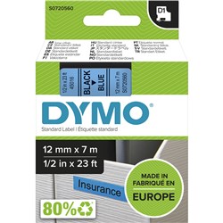 Dymo D1 12mmx7M Black On Blue Label Tape (TBD)