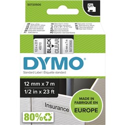 Dymo D1 12mmx7m Black On Clear Label Tap