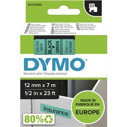 Dymo D1 12mmx7M Black On Green Label Tape (TBD)