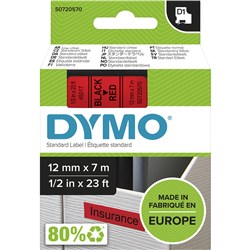 Dymo D1 12mmx7M Black On Red Label Tape (TBD)