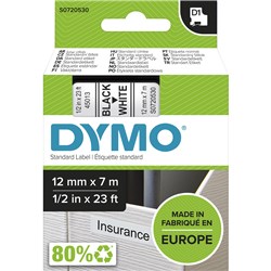 Dymo D1 12mmx7m Black On White Label Tape