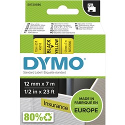 Dymo D1 12mmx7M Black On Yellow Label Tape (TBD)