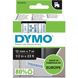 Dymo D1 12mmx7M Blue On White Label Tape