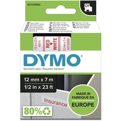 Dymo D1 12mmx7M Red On White Label Tape (TBD)