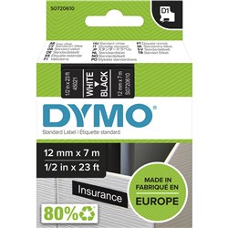 Dymo D1 12mmx7M White On Black Label Tape (TBD)