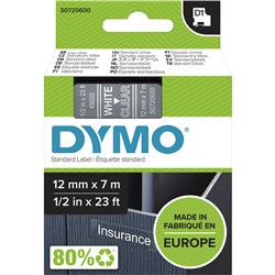 Dymo D1 12mmx7M White On Clear Label Tape (TBD)