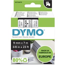 Dymo D1 9mmx7M Black On Clear Label Tape