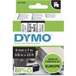 Dymo D1 9mmx7M Black On White Label Tape